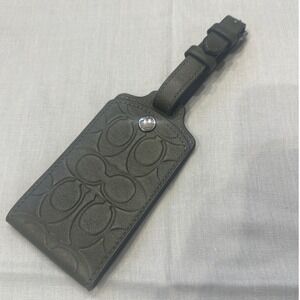 Coach Signature Embossed Leather Luggage Tag Card Holder Dark Olive Green NWOT